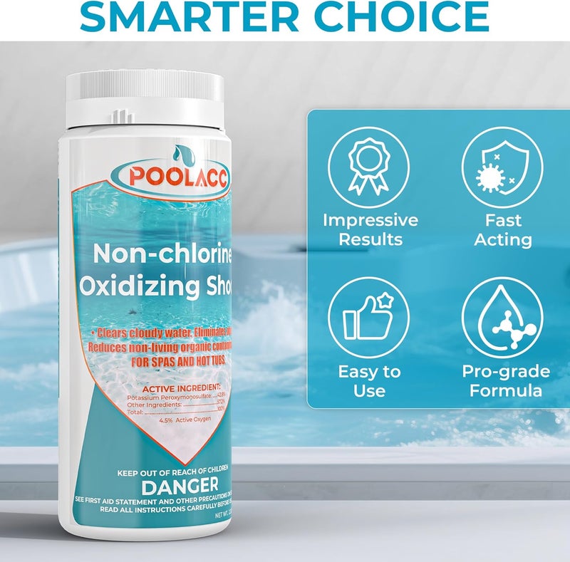 POOLACC Non-Chlorine Spa Shock Oxidizing Cleaner for Hot Tub, Chlorine-Free Water Care & Enhanced Oxidizing Cleaner for Hot Tubs, Spas and Pools, Quick Dissolving, Fast-Acting - 2.2 Lbs. - Image 2